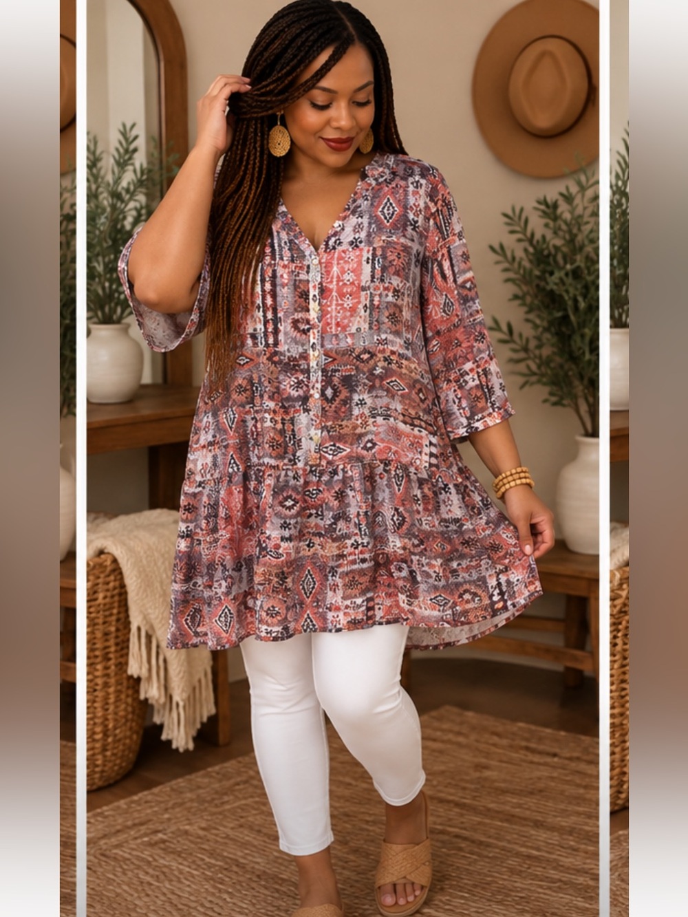 Lightweight Printed Boho Peasant Blouse